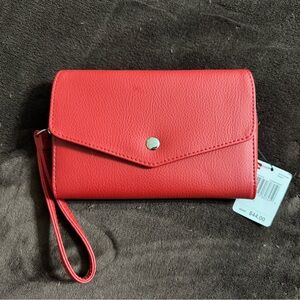 Mundi Red Leather Phone Case with Wrist Strap